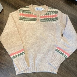 Deans of Scotland 34 Shetland Wool Fair Isle Sweater Button XS Small Vintage
